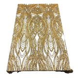 Selena Wave Stretch Sequins Fabric - Nylon Spandex Mesh Fabric, Wave Sequin Design, 60" Width, 52" Sequins Width (1 Yard)