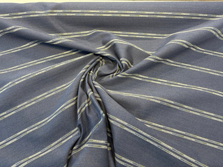 Wayward Indigo Blue Stripe Solution-Dyed Acrylic Fabric - Indigo Blue, Denim Blue, Sand, Ivory, 54" Width (1 Yard)