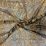 Selena Wave Stretch Sequins Fabric - Nylon Spandex Mesh Fabric, Wave Sequin Design, 60" Width, 52" Sequins Width (1 Yard)