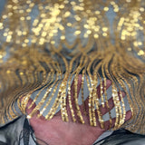 Selena Wave Stretch Sequins Fabric - Nylon Spandex Mesh Fabric, Wave Sequin Design, 60" Width, 52" Sequins Width (1 Yard)