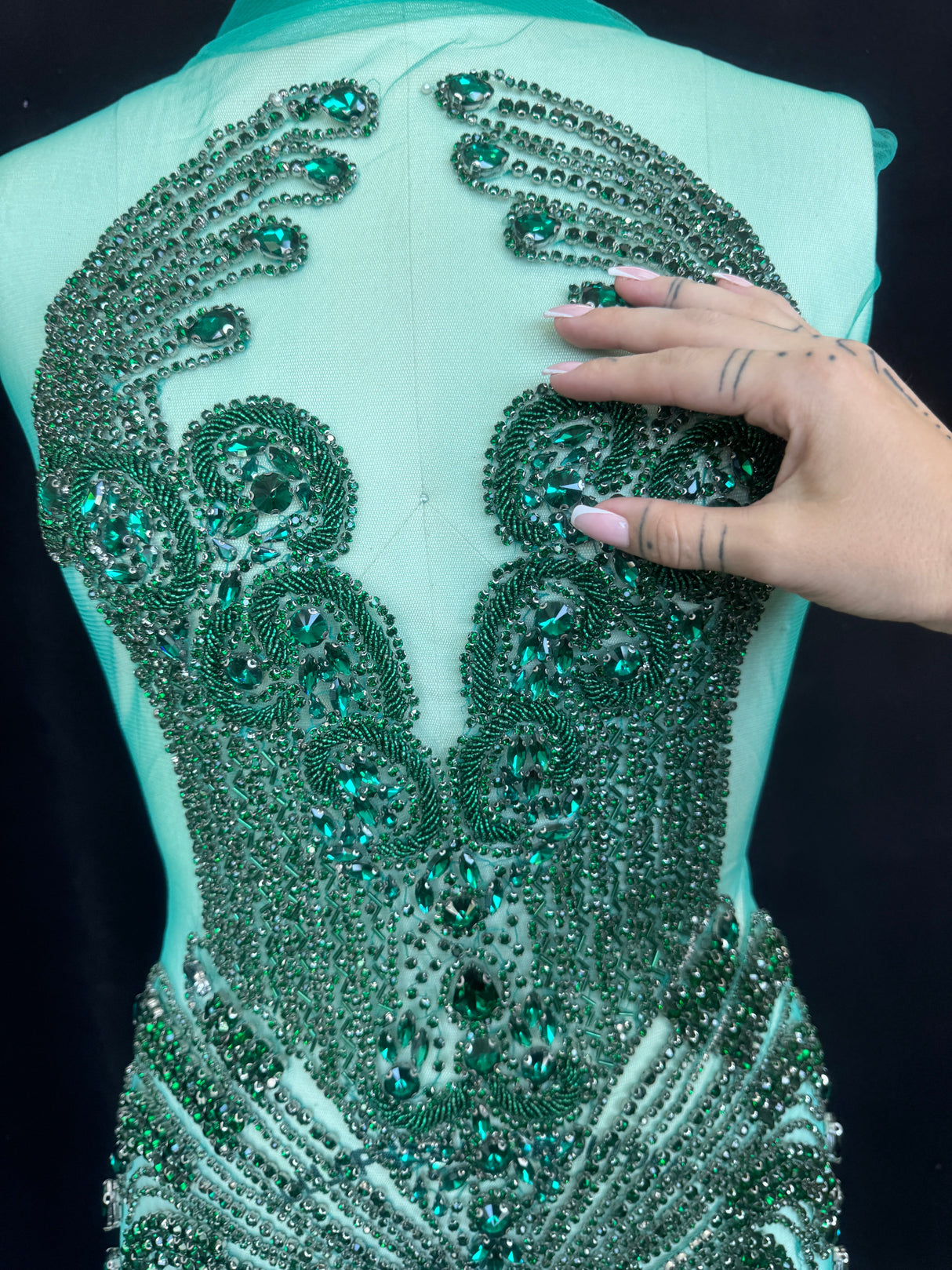 Emerald Green Rhinestone Bodice Applique