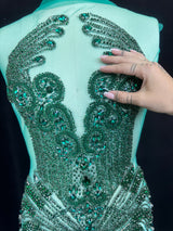 Emerald Green Rhinestone Bodice Applique