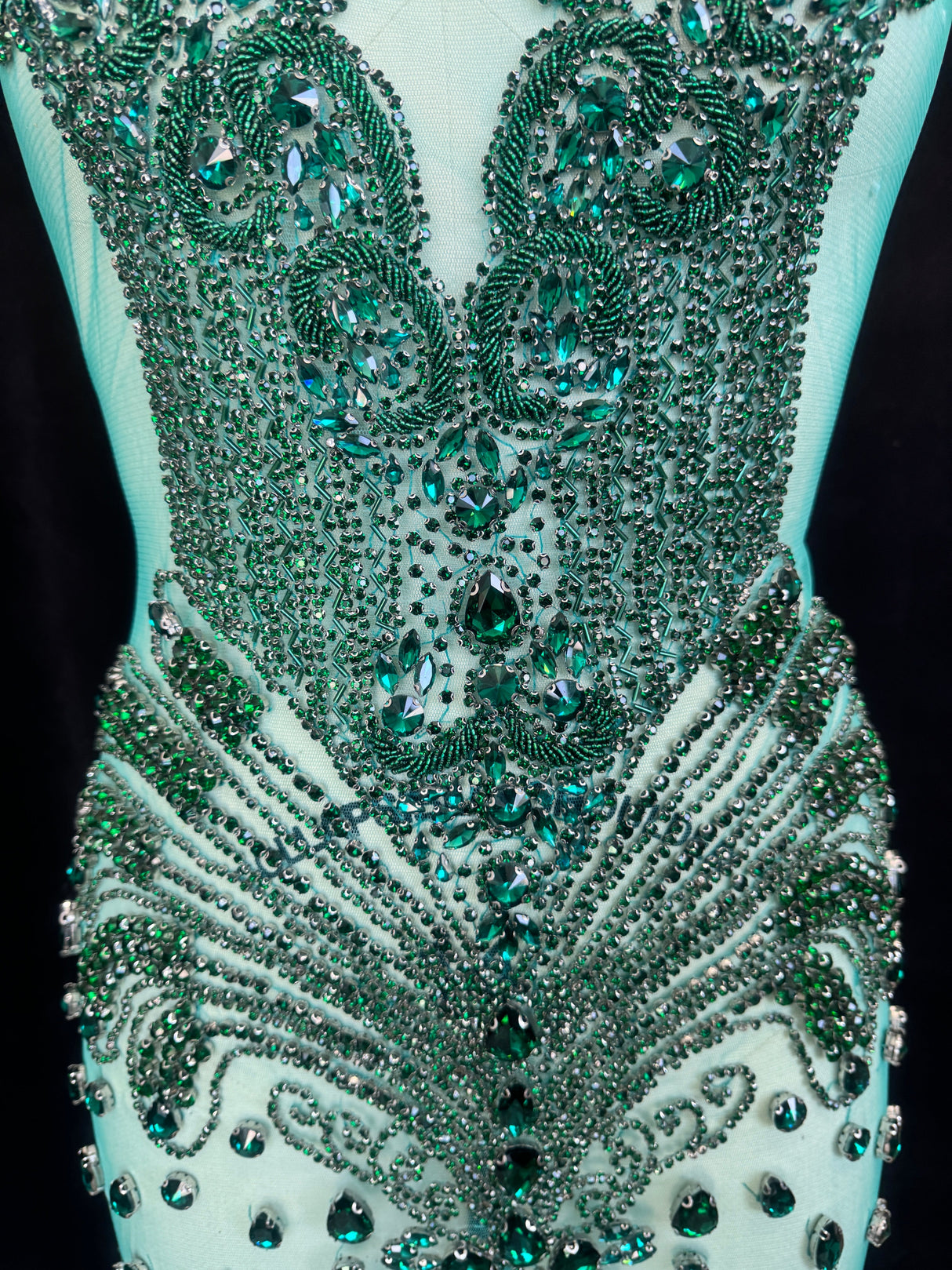 Emerald Green Rhinestone Bodice Applique