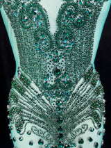 Emerald Green Rhinestone Bodice Applique