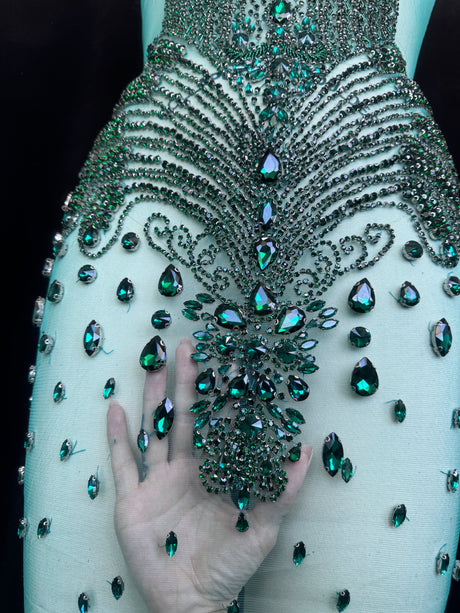 Emerald Green Rhinestone Bodice Applique