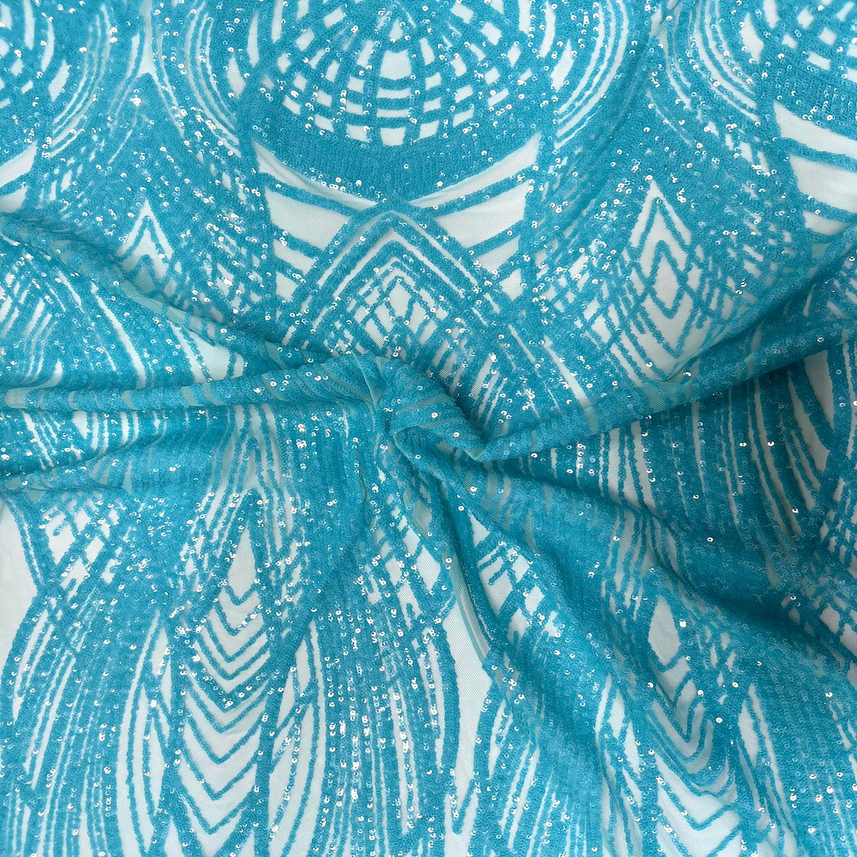 Selena Wave Stretch Sequins Fabric - Nylon Spandex Mesh Fabric, Wave Sequin Design, 60" Width, 52" Sequins Width (1 Yard)