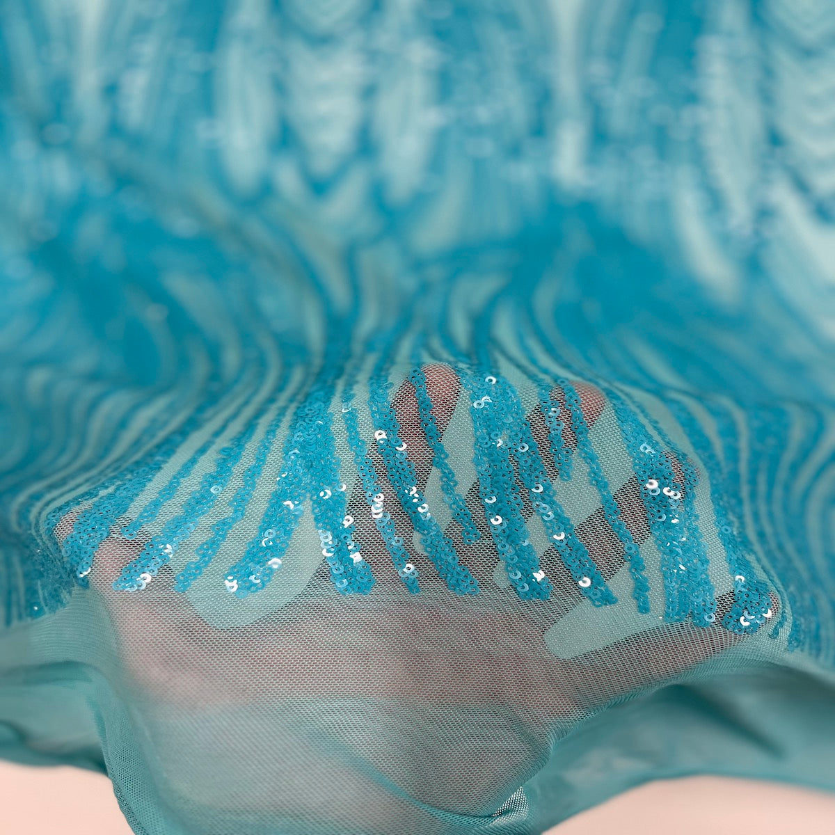 Selena Wave Stretch Sequins Fabric - Nylon Spandex Mesh Fabric, Wave Sequin Design, 60" Width, 52" Sequins Width (1 Yard)