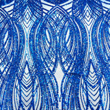 Selena Wave Stretch Sequins Fabric - Nylon Spandex Mesh Fabric, Wave Sequin Design, 60" Width, 52" Sequins Width (1 Yard)