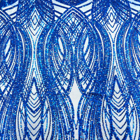 Selena Wave Stretch Sequins Fabric - Nylon Spandex Mesh Fabric, Wave Sequin Design, 60" Width, 52" Sequins Width (1 Yard)