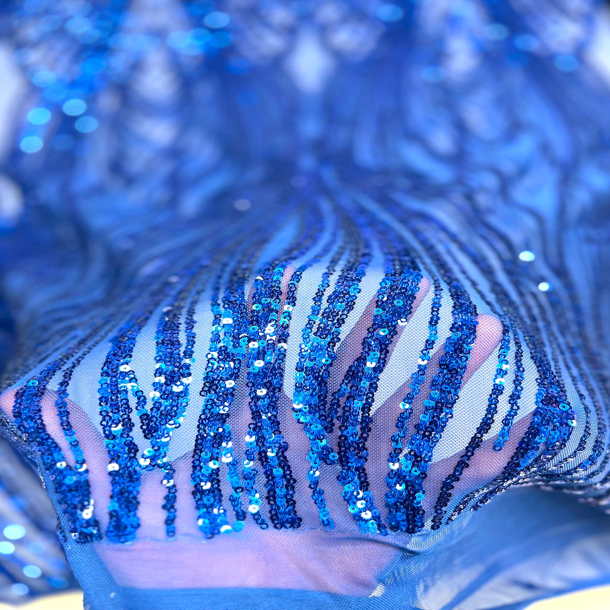 Selena Wave Stretch Sequins Fabric - Nylon Spandex Mesh Fabric, Wave Sequin Design, 60" Width, 52" Sequins Width (1 Yard)