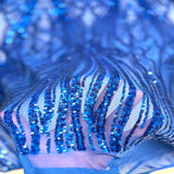 Selena Wave Stretch Sequins Fabric - Nylon Spandex Mesh Fabric, Wave Sequin Design, 60" Width, 52" Sequins Width (1 Yard)