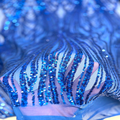 Selena Wave Stretch Sequins Fabric - Nylon Spandex Mesh Fabric, Wave Sequin Design, 60" Width, 52" Sequins Width (1 Yard)