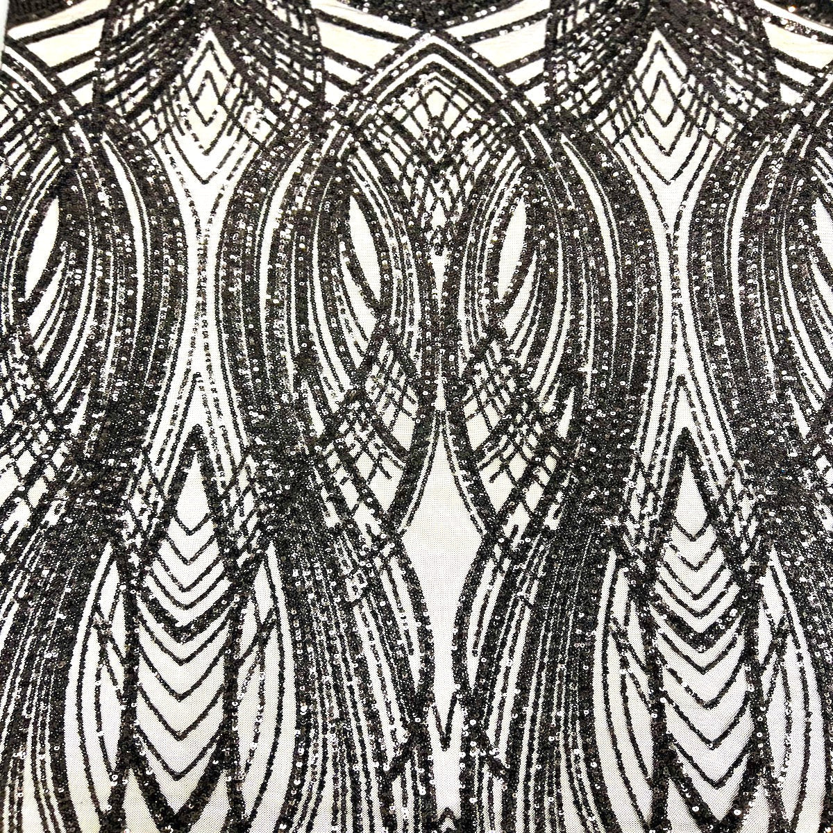 Selena Wave Stretch Sequins Fabric - Nylon Spandex Mesh Fabric, Wave Sequin Design, 60" Width, 52" Sequins Width (1 Yard)