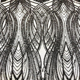 Selena Wave Stretch Sequins Fabric - Nylon Spandex Mesh Fabric, Wave Sequin Design, 60" Width, 52" Sequins Width (1 Yard)