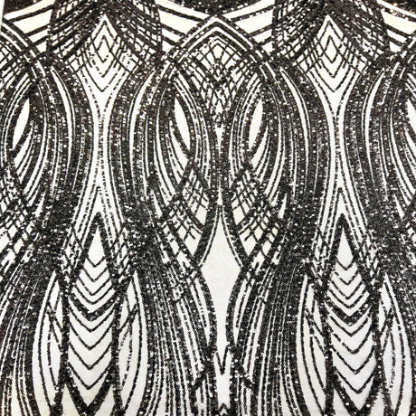 Selena Wave Stretch Sequins Fabric - Nylon Spandex Mesh Fabric, Wave Sequin Design, 60" Width, 52" Sequins Width (1 Yard)