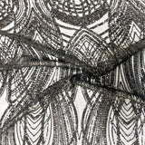 Selena Wave Stretch Sequins Fabric - Nylon Spandex Mesh Fabric, Wave Sequin Design, 60" Width, 52" Sequins Width (1 Yard)