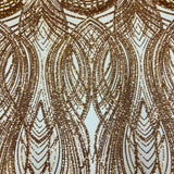 Selena Wave Stretch Sequins Fabric - Nylon Spandex Mesh Fabric, Wave Sequin Design, 60" Width, 52" Sequins Width (1 Yard)