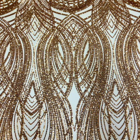 Selena Wave Stretch Sequins Fabric - Nylon Spandex Mesh Fabric, Wave Sequin Design, 60" Width, 52" Sequins Width (1 Yard)