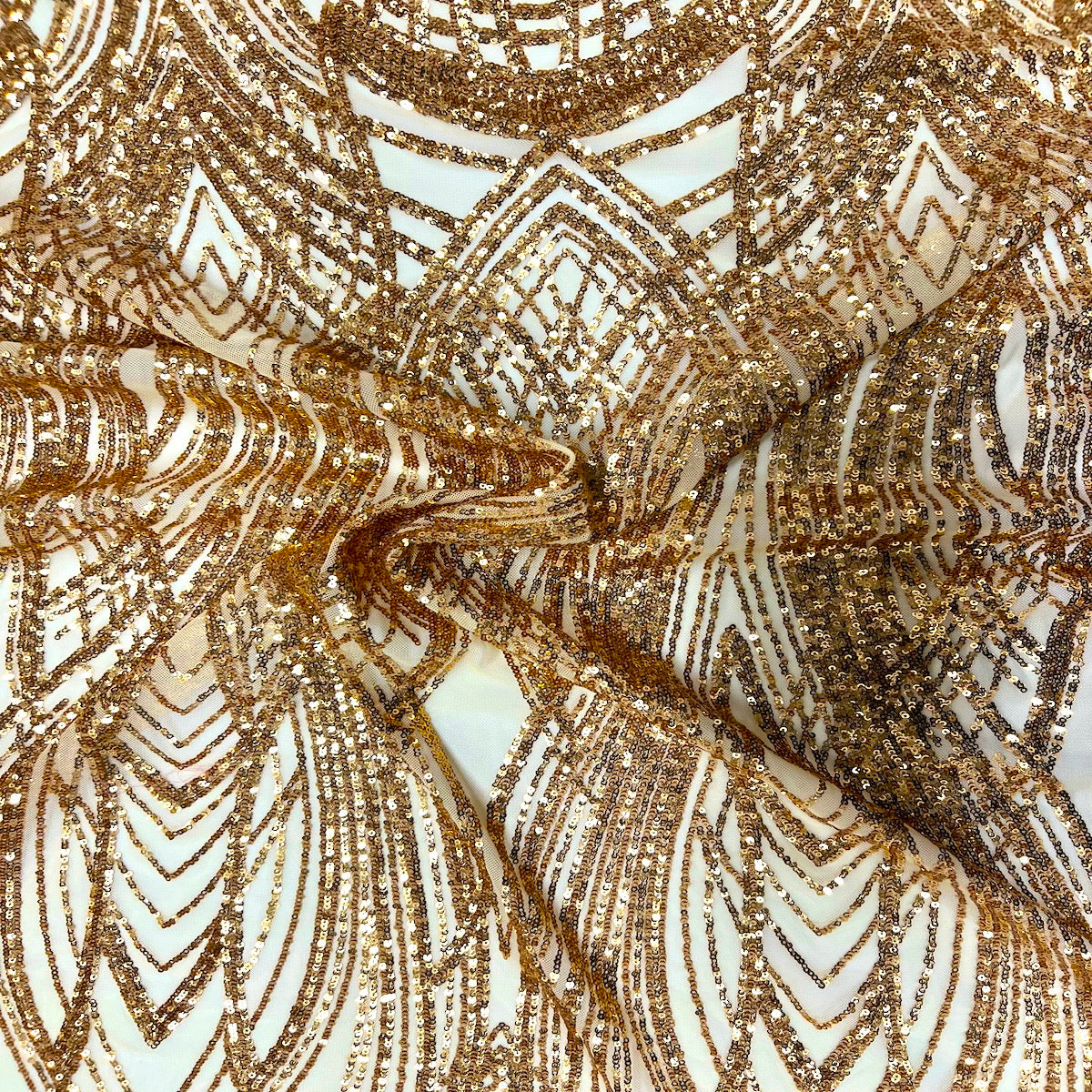 Selena Wave Stretch Sequins Fabric - Nylon Spandex Mesh Fabric, Wave Sequin Design, 60" Width, 52" Sequins Width (1 Yard)