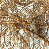 Selena Wave Stretch Sequins Fabric - Nylon Spandex Mesh Fabric, Wave Sequin Design, 60" Width, 52" Sequins Width (1 Yard)