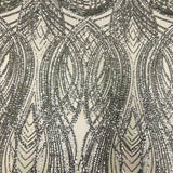 Selena Wave Stretch Sequins Fabric - Nylon Spandex Mesh Fabric, Wave Sequin Design, 60" Width, 52" Sequins Width (1 Yard)