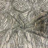 Selena Wave Stretch Sequins Fabric - Nylon Spandex Mesh Fabric, Wave Sequin Design, 60" Width, 52" Sequins Width (1 Yard)