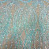 Selena Wave Stretch Sequins Fabric - Nylon Spandex Mesh Fabric, Wave Sequin Design, 60" Width, 52" Sequins Width (1 Yard)
