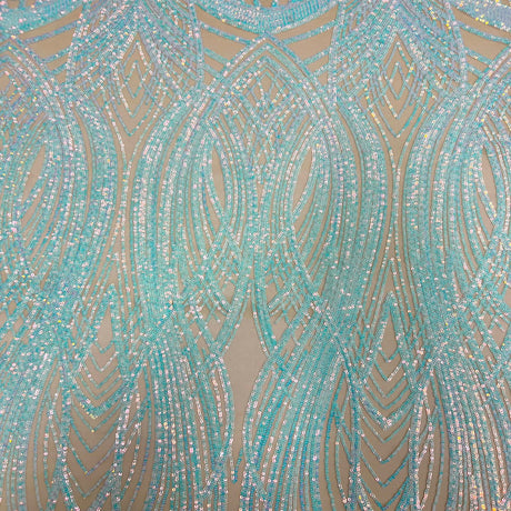 Selena Wave Stretch Sequins Fabric - Nylon Spandex Mesh Fabric, Wave Sequin Design, 60" Width, 52" Sequins Width (1 Yard)