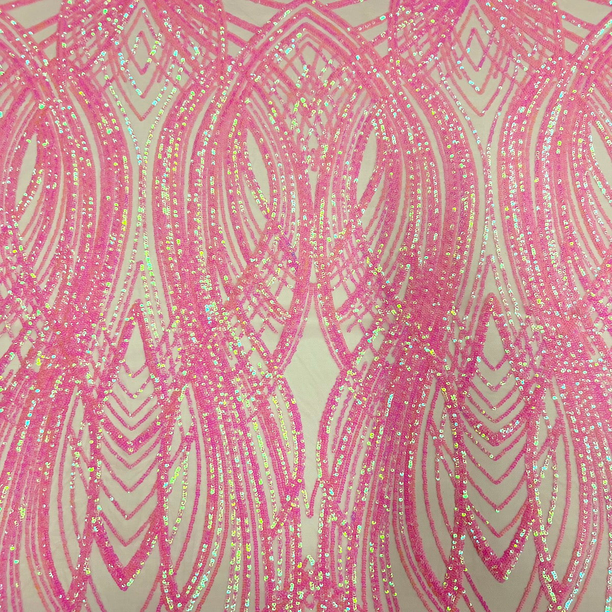 Selena Wave Stretch Sequins Fabric - Nylon Spandex Mesh Fabric, Wave Sequin Design, 60" Width, 52" Sequins Width (1 Yard)
