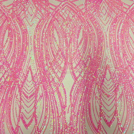 Selena Wave Stretch Sequins Fabric - Nylon Spandex Mesh Fabric, Wave Sequin Design, 60" Width, 52" Sequins Width (1 Yard)