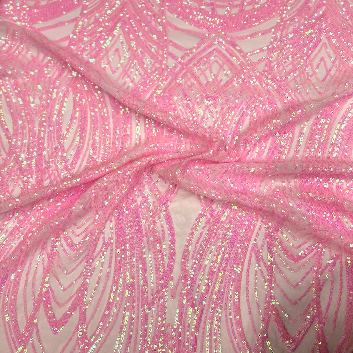 Selena Wave Stretch Sequins Fabric - Nylon Spandex Mesh Fabric, Wave Sequin Design, 60" Width, 52" Sequins Width (1 Yard)