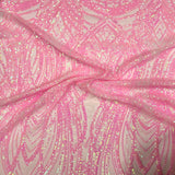 Selena Wave Stretch Sequins Fabric - Nylon Spandex Mesh Fabric, Wave Sequin Design, 60" Width, 52" Sequins Width (1 Yard)