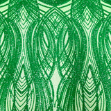 Selena Wave Stretch Sequins Fabric - Nylon Spandex Mesh Fabric, Wave Sequin Design, 60" Width, 52" Sequins Width (1 Yard)
