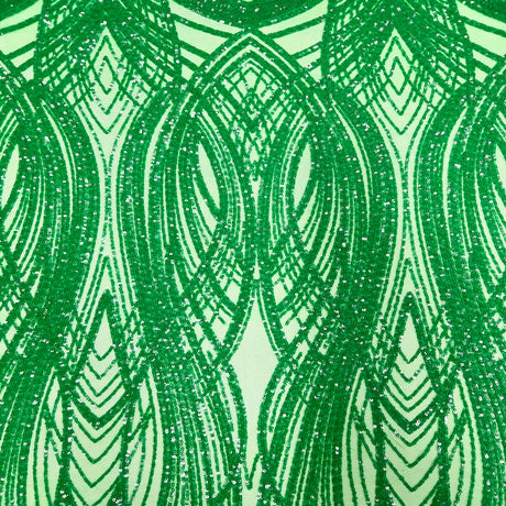 Selena Wave Stretch Sequins Fabric - Nylon Spandex Mesh Fabric, Wave Sequin Design, 60" Width, 52" Sequins Width (1 Yard)