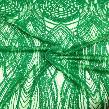 Selena Wave Stretch Sequins Fabric - Nylon Spandex Mesh Fabric, Wave Sequin Design, 60" Width, 52" Sequins Width (1 Yard)