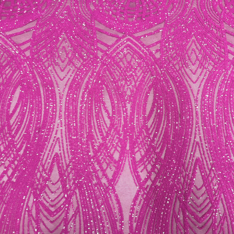 Selena Wave Stretch Sequins Fabric - Nylon Spandex Mesh Fabric, Wave Sequin Design, 60" Width, 52" Sequins Width (1 Yard)