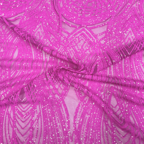 Selena Wave Stretch Sequins Fabric - Nylon Spandex Mesh Fabric, Wave Sequin Design, 60" Width, 52" Sequins Width (1 Yard)