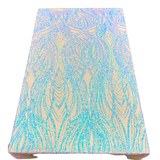 Selena Wave Stretch Sequins Fabric - Nylon Spandex Mesh Fabric, Wave Sequin Design, 60" Width, 52" Sequins Width (1 Yard)