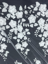 White 3D Flower Beaded Lace Mesh