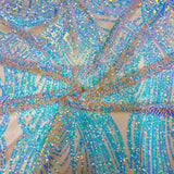 Selena Wave Stretch Sequins Fabric - Nylon Spandex Mesh Fabric, Wave Sequin Design, 60" Width, 52" Sequins Width (1 Yard)