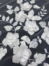 White 3D Flower Beaded Lace Mesh