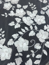 White 3D Flower Beaded Lace Mesh