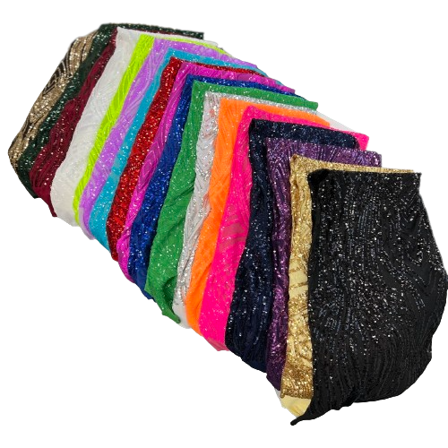 Selena Wave Stretch Sequins Fabric - Nylon Spandex Mesh Fabric, Wave Sequin Design, 60" Width, 52" Sequins Width (1 Yard)
