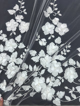 White 3D Flower Beaded Lace Mesh