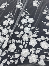 White 3D Flower Beaded Lace Mesh