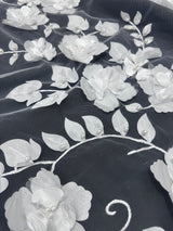White 3D Flower Beaded Lace Mesh