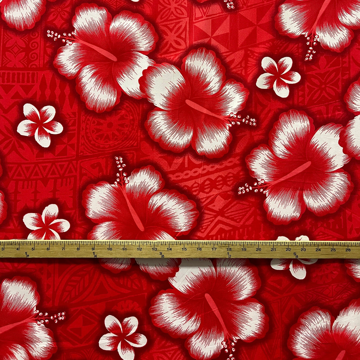 Hibiscus Traditional Tattoo Background Cotton Fabric - 100% Cotton Fabric, Tropical Floral Tattoo Background, 45" Width (1 Yard)