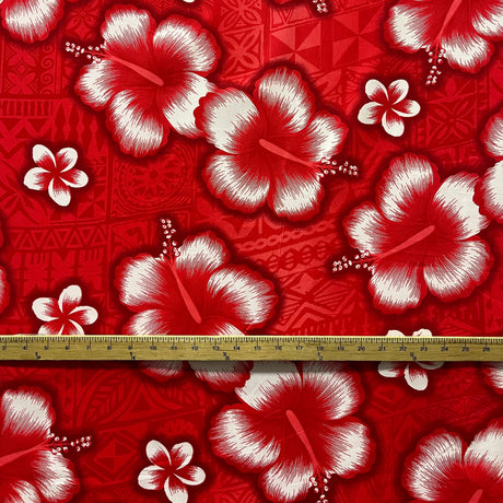 Hibiscus Traditional Tattoo Background Cotton Fabric - 100% Cotton Fabric, Tropical Floral Tattoo Background, 45" Width (1 Yard)