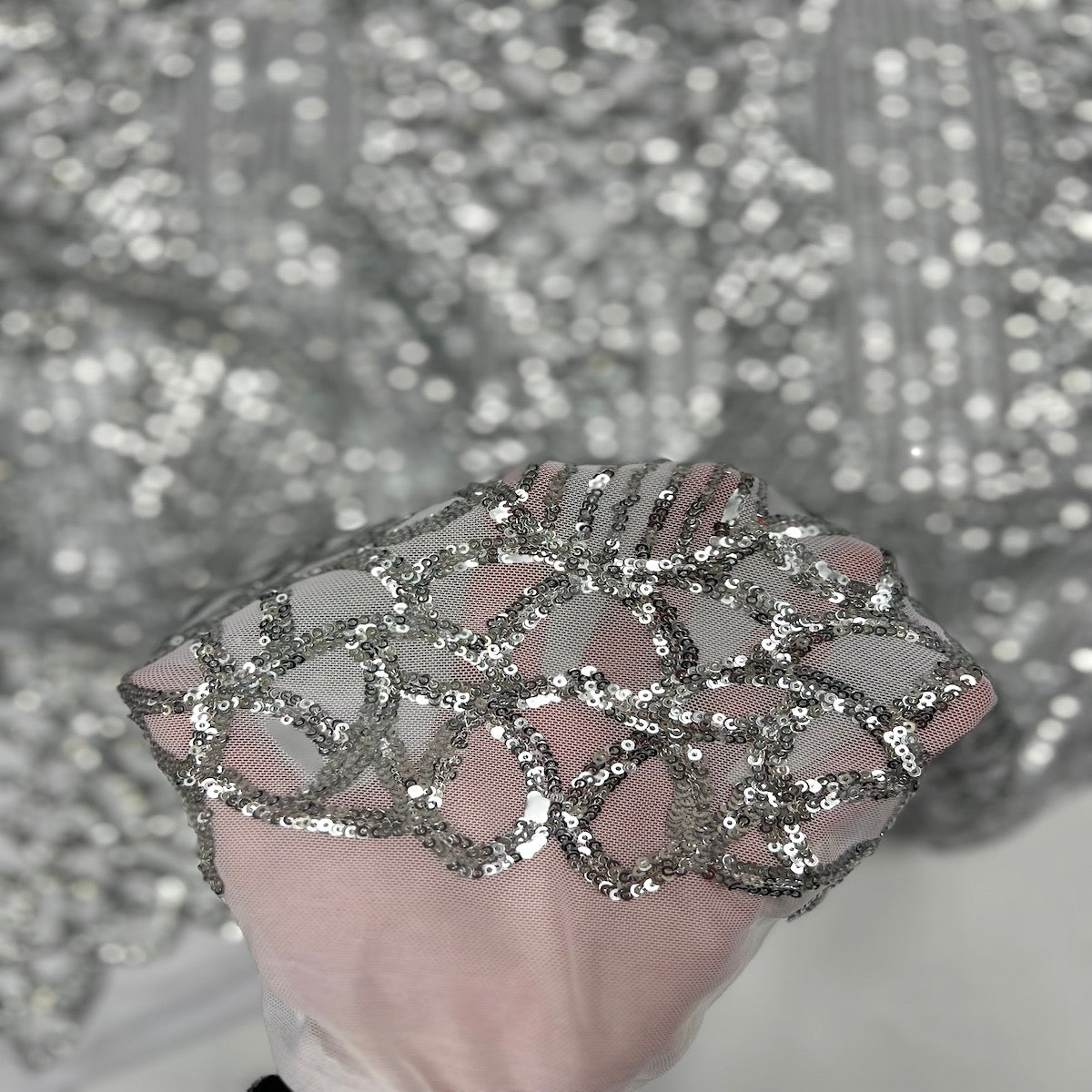 Stretch Sequins Fabric with Mesh Backing