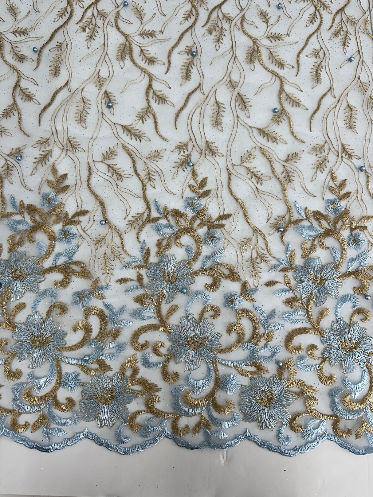 Embroidered Glitter Floral Scalloped Lace